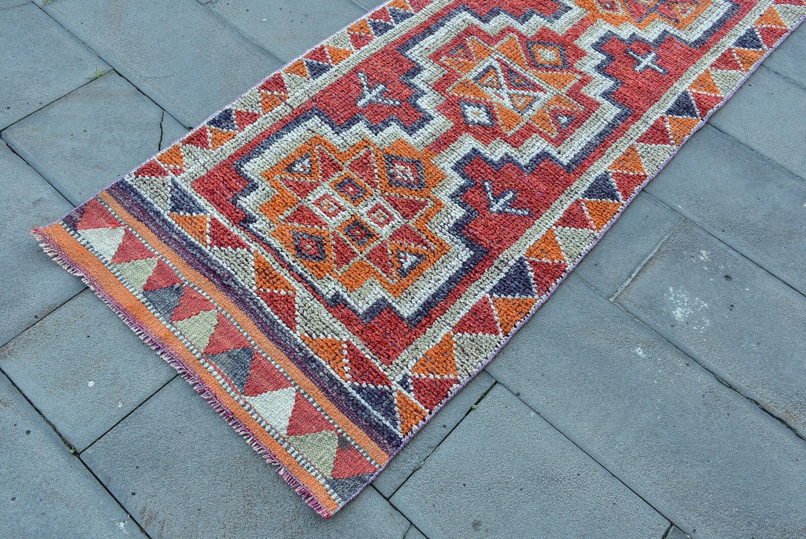 Vintage Turkish Runner Rug 2.8 x 9.7 ft