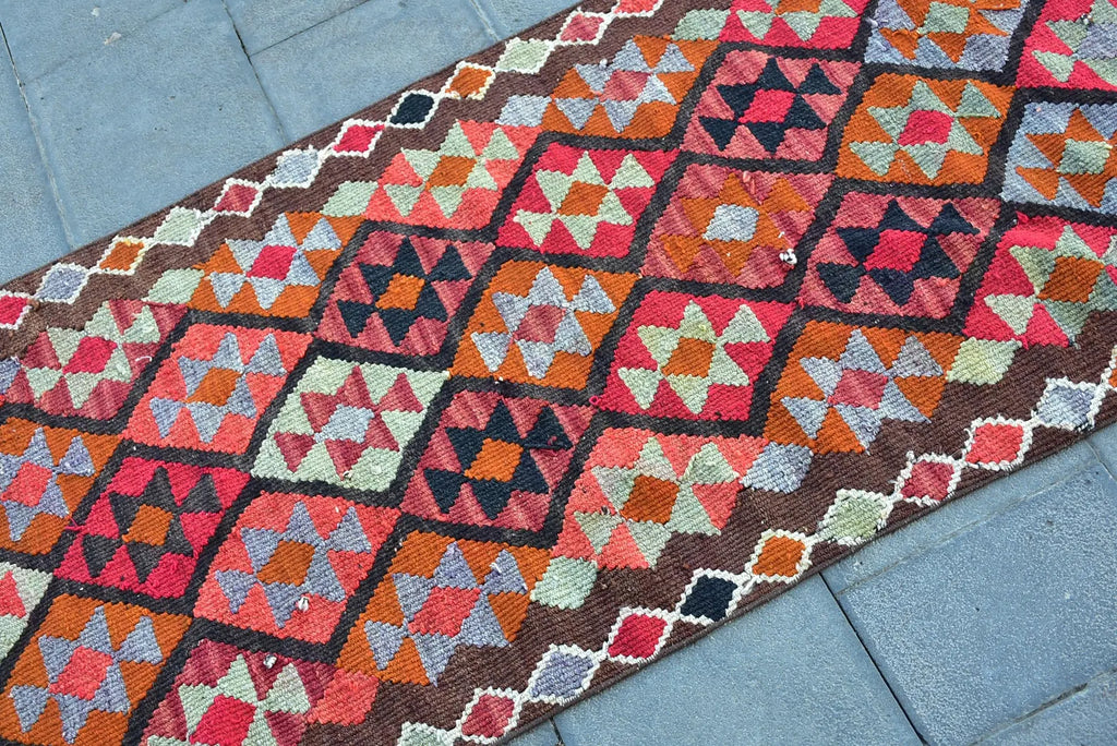 Vintage Turkish Runner Rug 2.6 x 9.4 ft