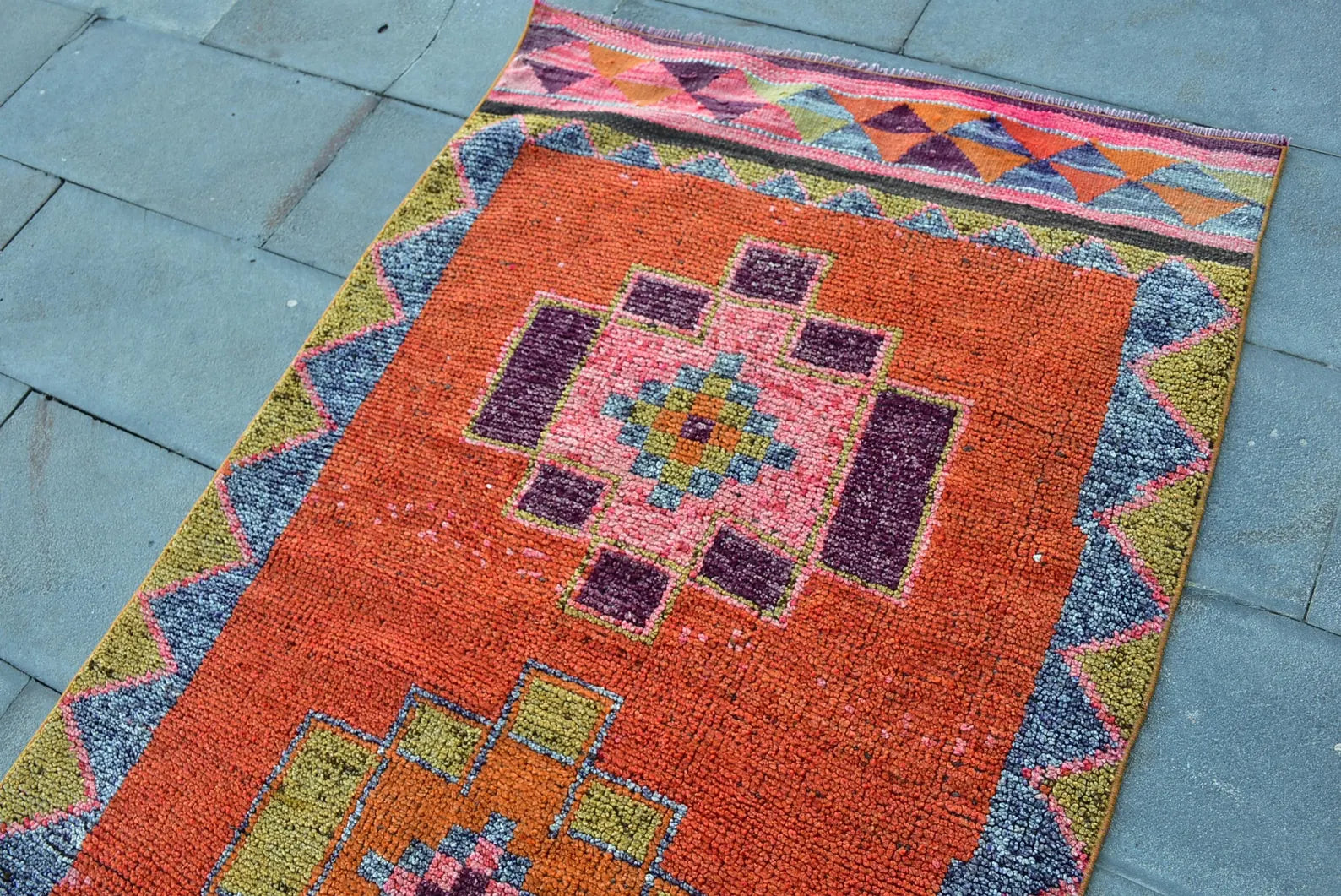 Vintage Turkish Runner Rug 3.2 x 9.8 ft
