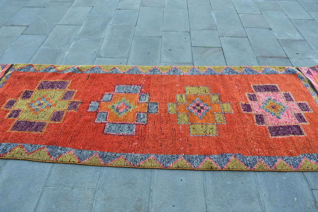Vintage Turkish Runner Rug 3.2 x 9.8 ft