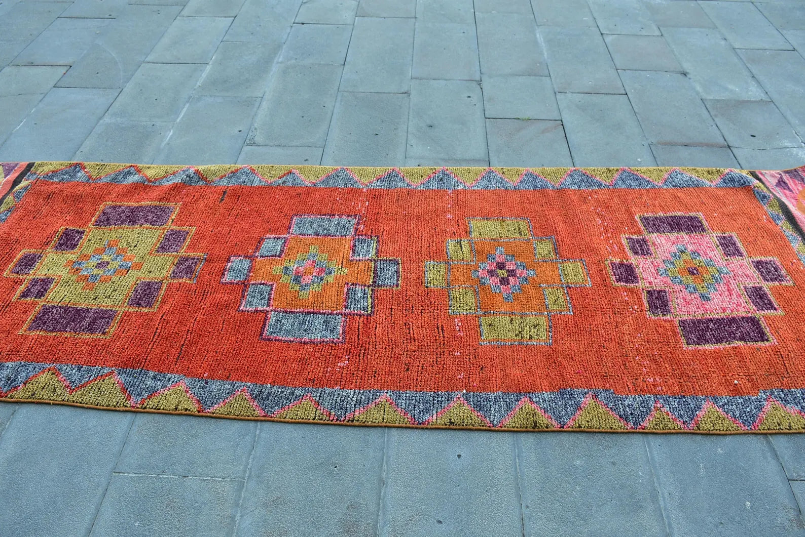 Vintage Turkish Runner Rug 3.2 x 9.8 ft