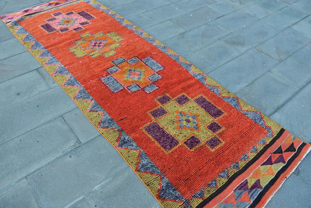 Vintage Turkish Runner Rug 3.2 x 9.8 ft