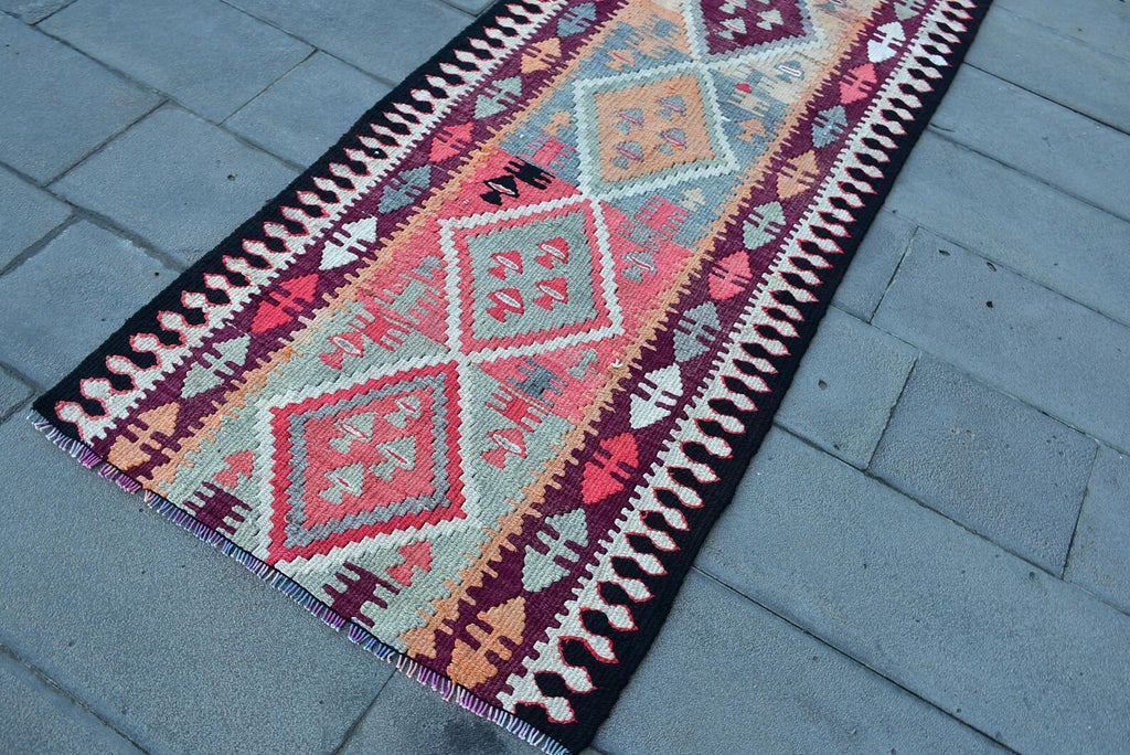 Vintage Turkish Runner Rug 3 x 9.8 ft