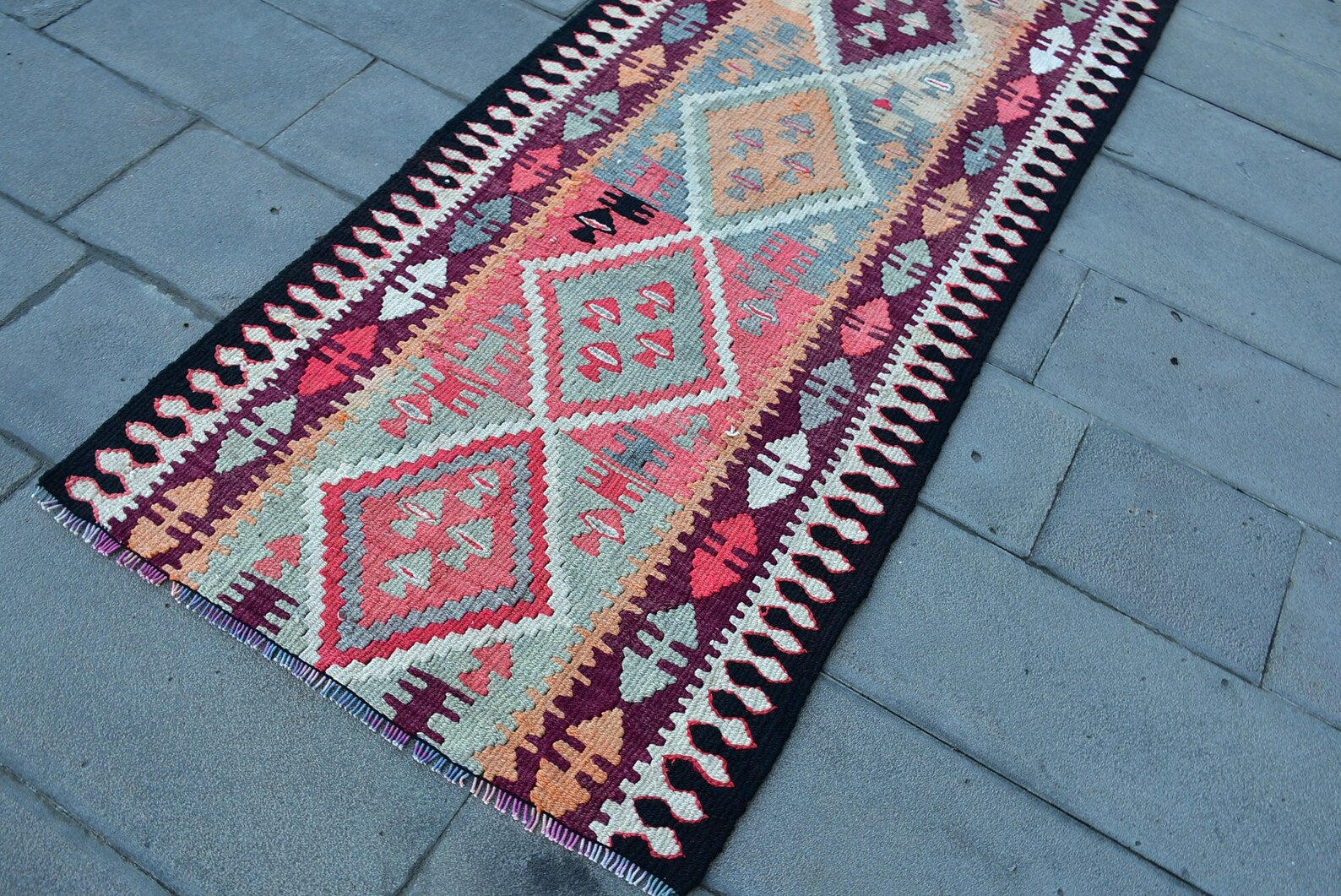 Vintage Turkish Runner Rug 3 x 9.8 ft