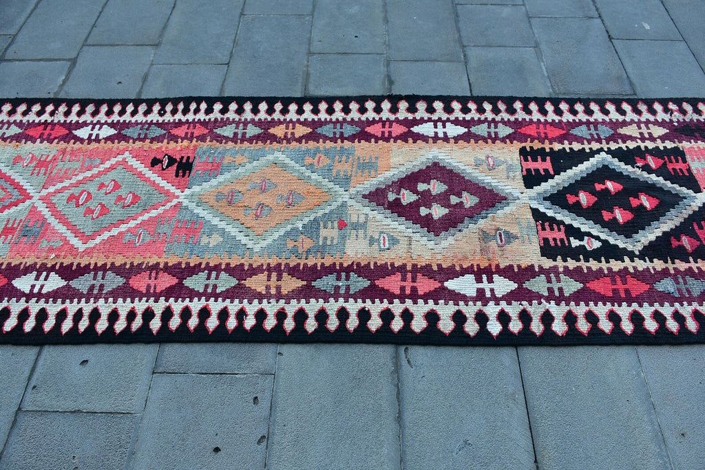 Vintage Turkish Runner Rug 3 x 9.8 ft