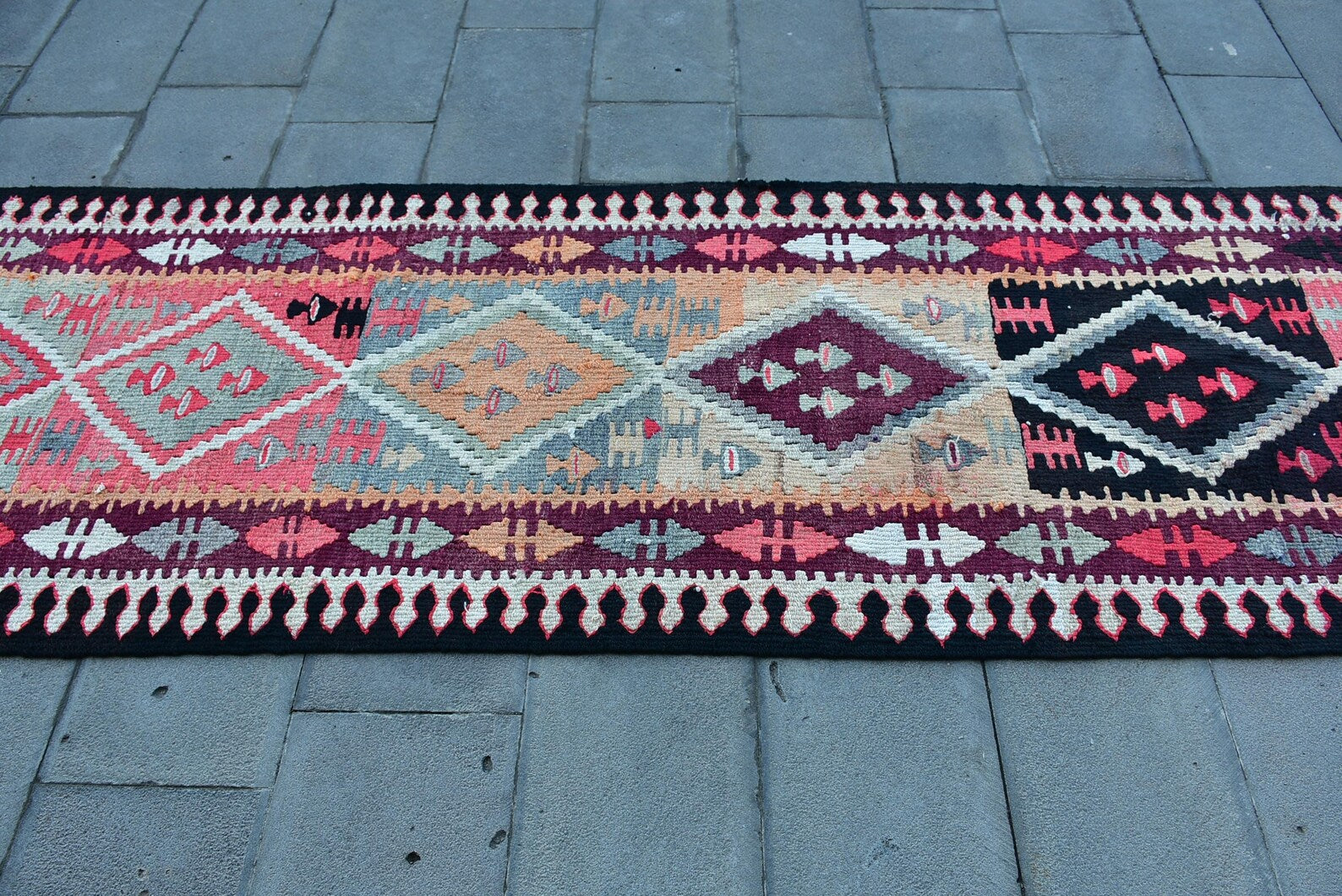 Vintage Turkish Runner Rug 3 x 9.8 ft