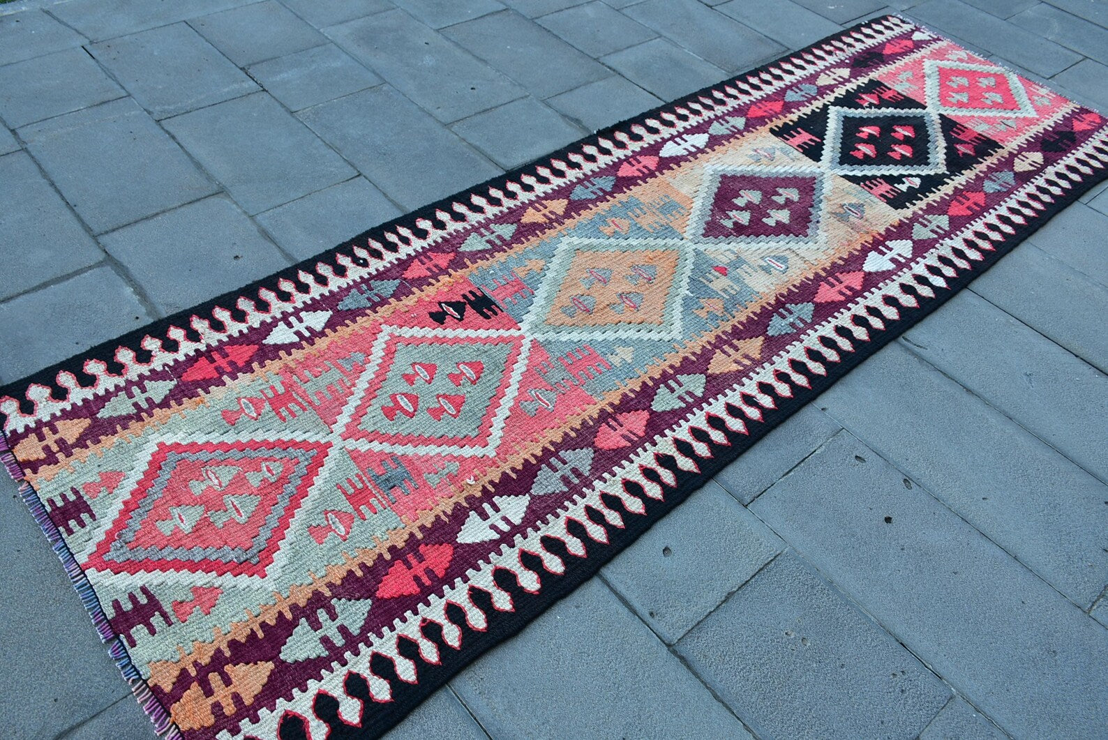 Vintage Turkish Runner Rug 3 x 9.8 ft
