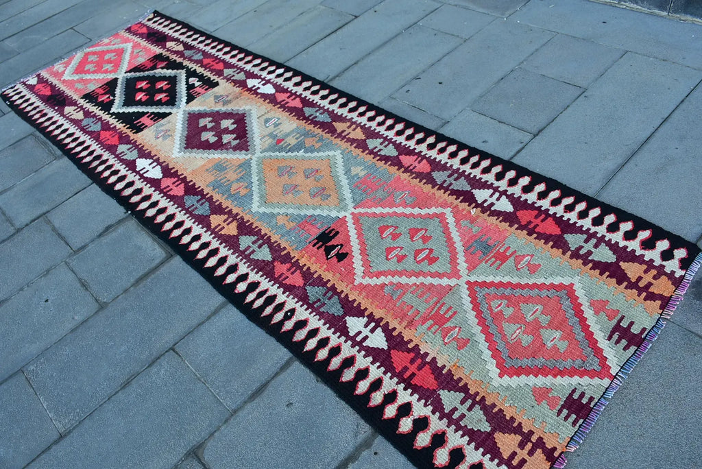 Vintage Turkish Runner Rug 3 x 9.8 ft
