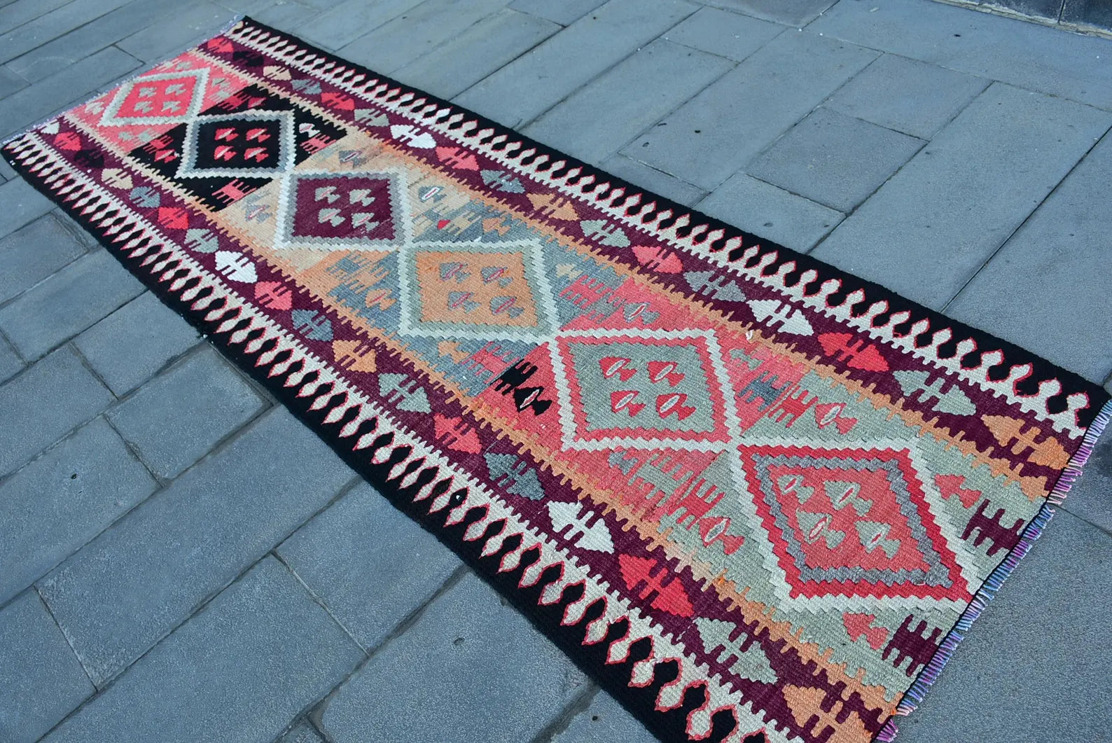 Vintage Turkish Runner Rug 3 x 9.8 ft