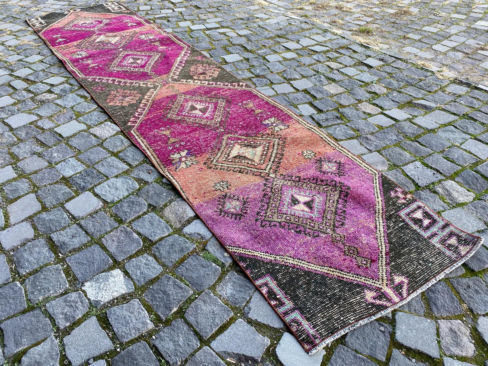 Vintage Turkish Runner Rug 2.1 x 10 ft