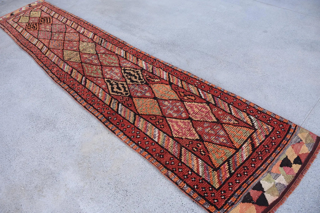 Vintage Turkish Runner Rug 2.7 x 13.3 ft
