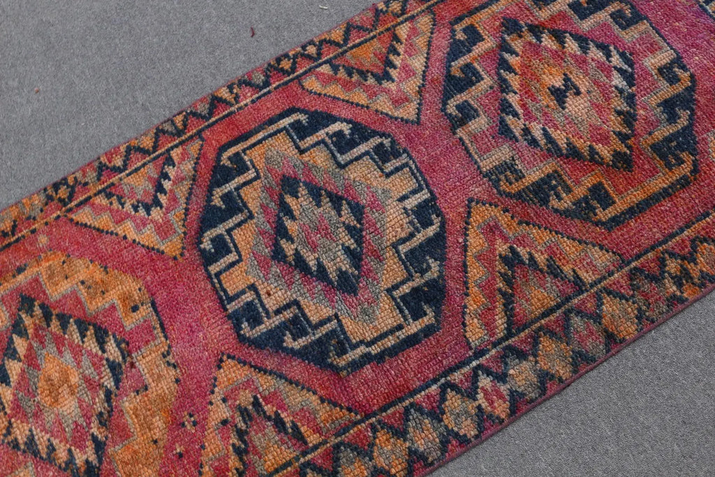 Vintage Turkish Runner Rug 2.6 x 10.6 ft