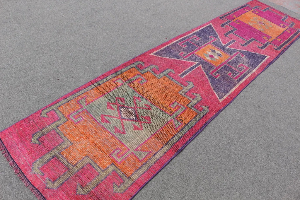 Vintage Turkish Runner Rug 2.8 x 11.6 ft