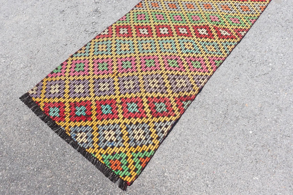 Vintage Turkish Runner Rug 2.7 x 8.2 ft