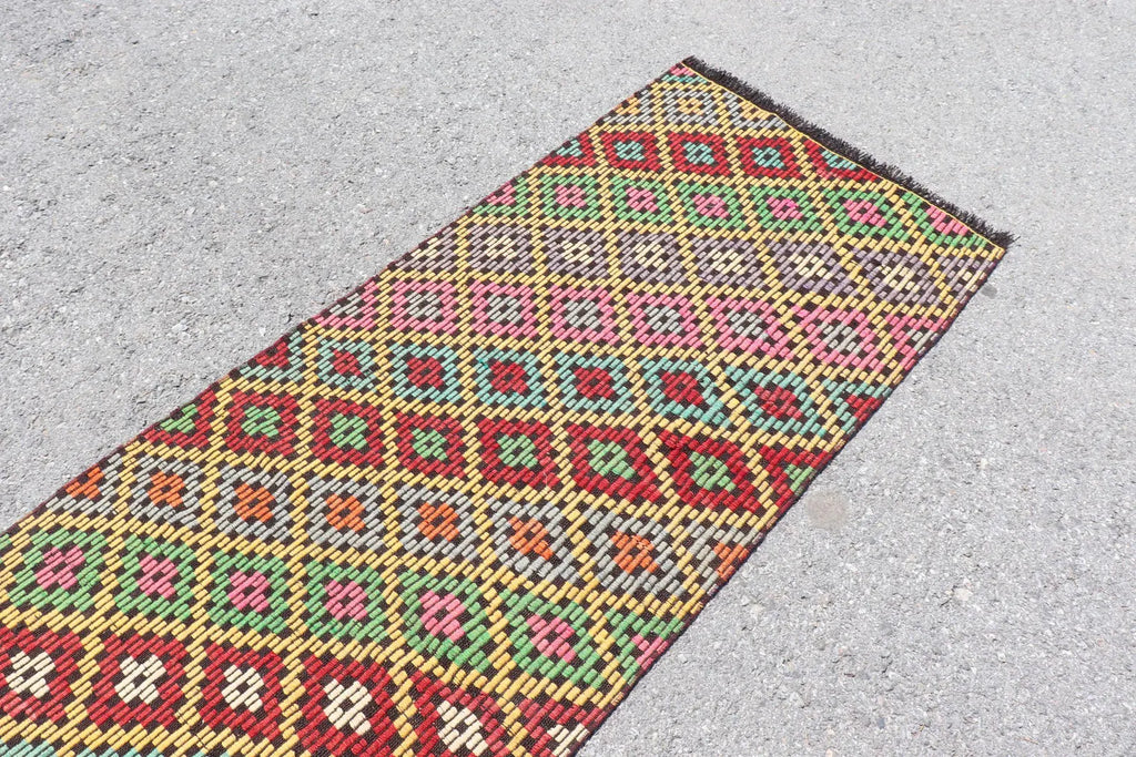 Vintage Turkish Runner Rug 2.7 x 8.2 ft