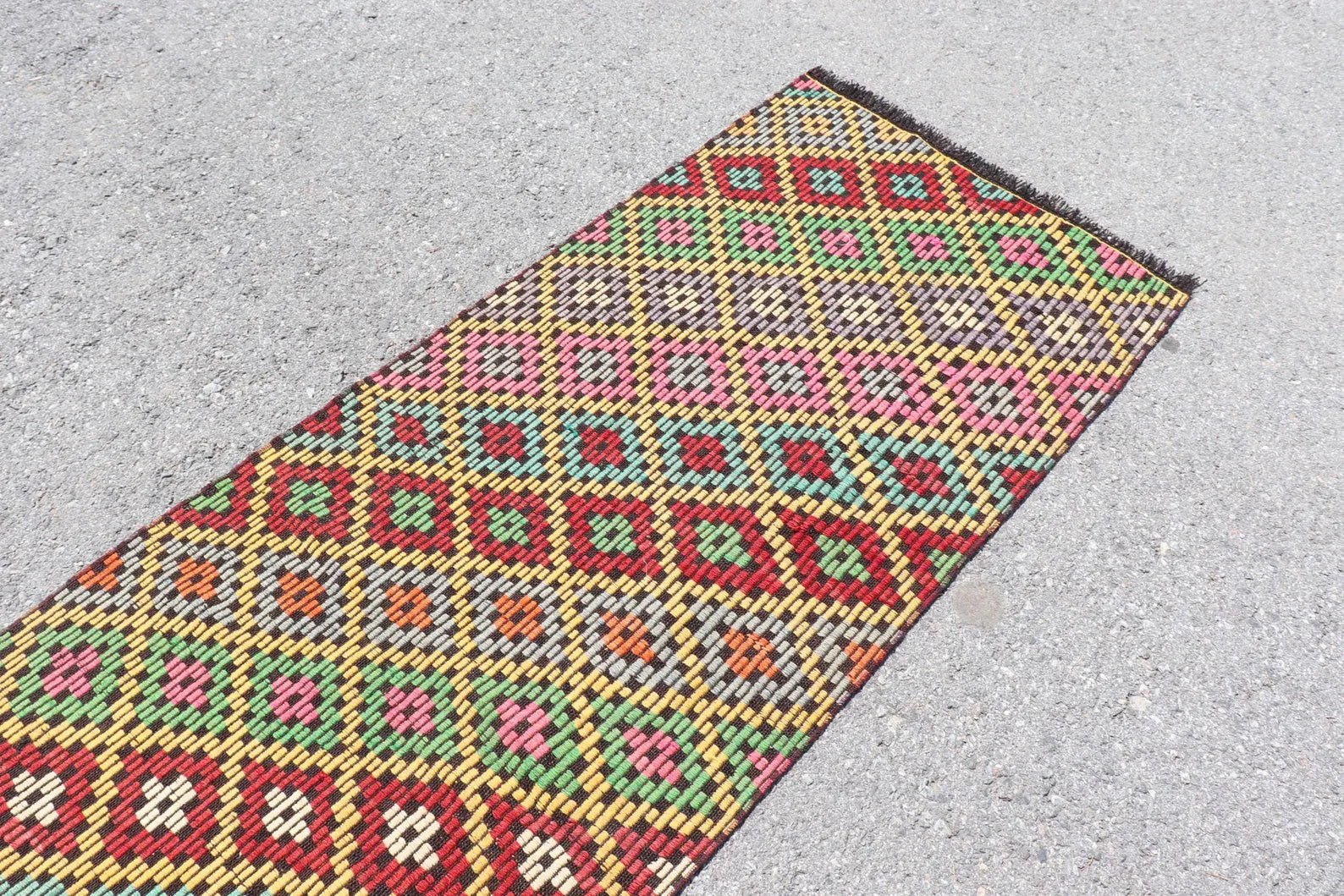 Vintage Turkish Runner Rug 2.7 x 8.2 ft