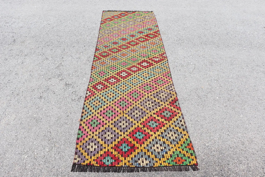 Vintage Turkish Runner Rug 2.7 x 8.2 ft