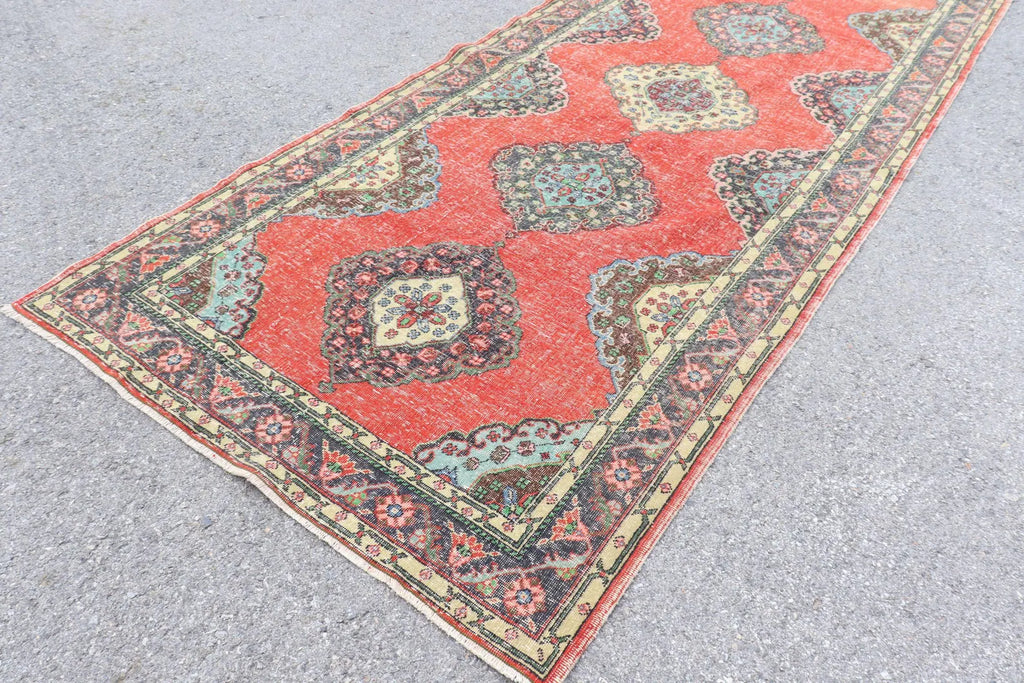 Vintage Turkish Accent Area rug 4.9 x 12.6 ft