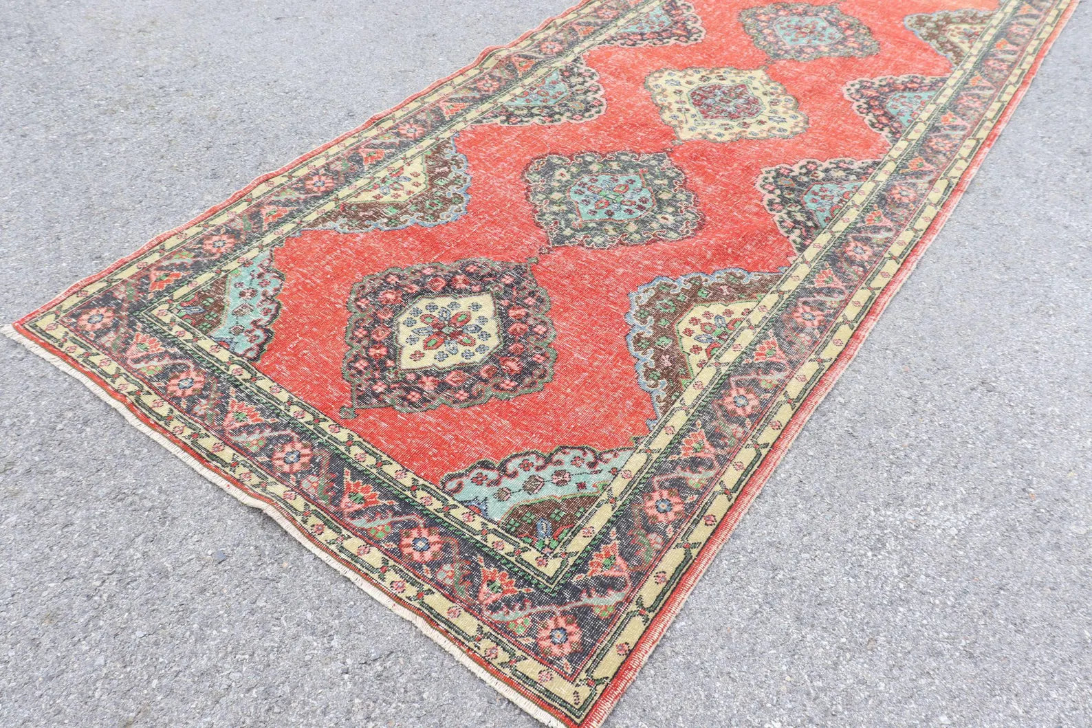 Vintage Turkish Accent Area rug 4.9 x 12.6 ft