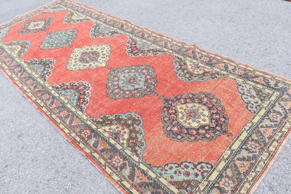 Vintage Turkish Accent Area rug 4.9 x 12.6 ft