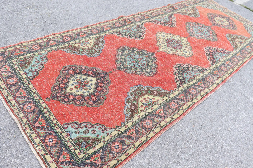 Vintage Turkish Accent Area rug 4.9 x 12.6 ft