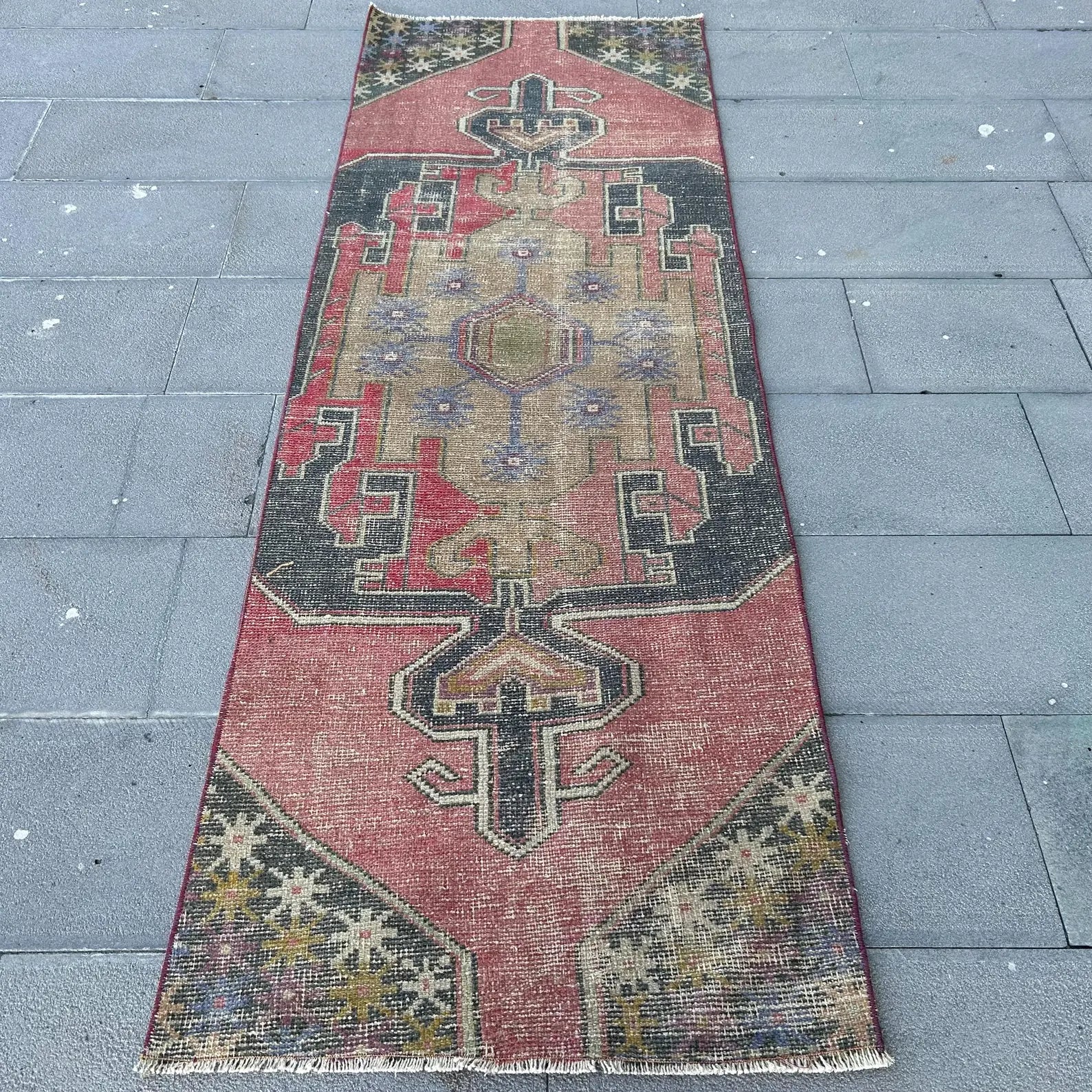 Vintage Turkish Runner Rug 2.6 x 7.4 ft