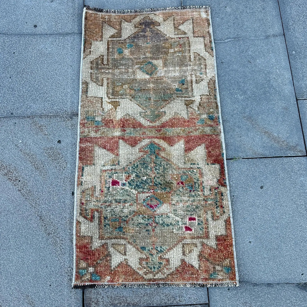 Vintage Turkish Mini Rug 1.3 x 2.6 ft