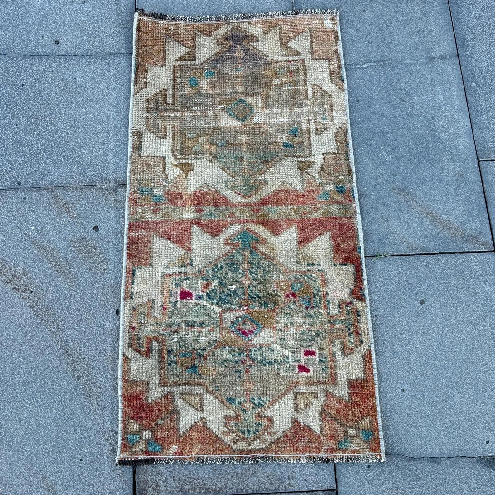 Vintage Turkish Mini Rug 1.3 x 2.6 ft
