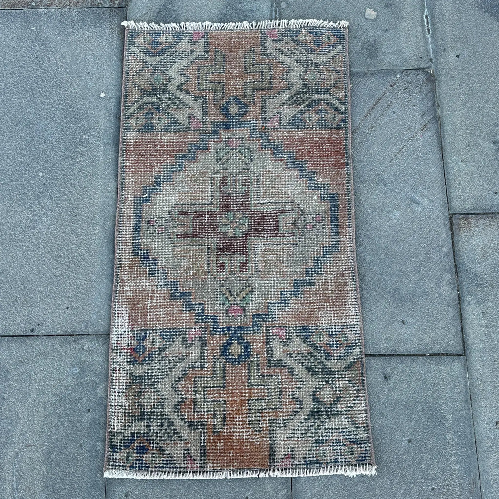 Vintage Turkish Mini Rug 1.4 x 2.8 ft