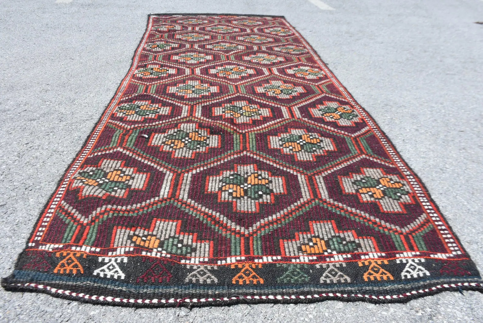 Vintage Turkish Runner Rug 3.5 x 10.6 ft