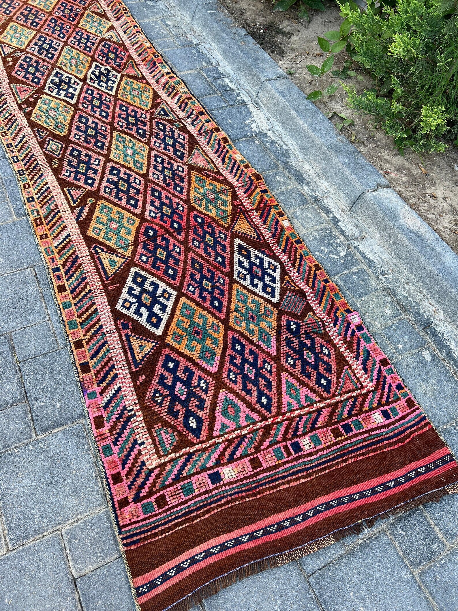 Vintage Turkish Runner Rug 2.6 x 11.7 ft