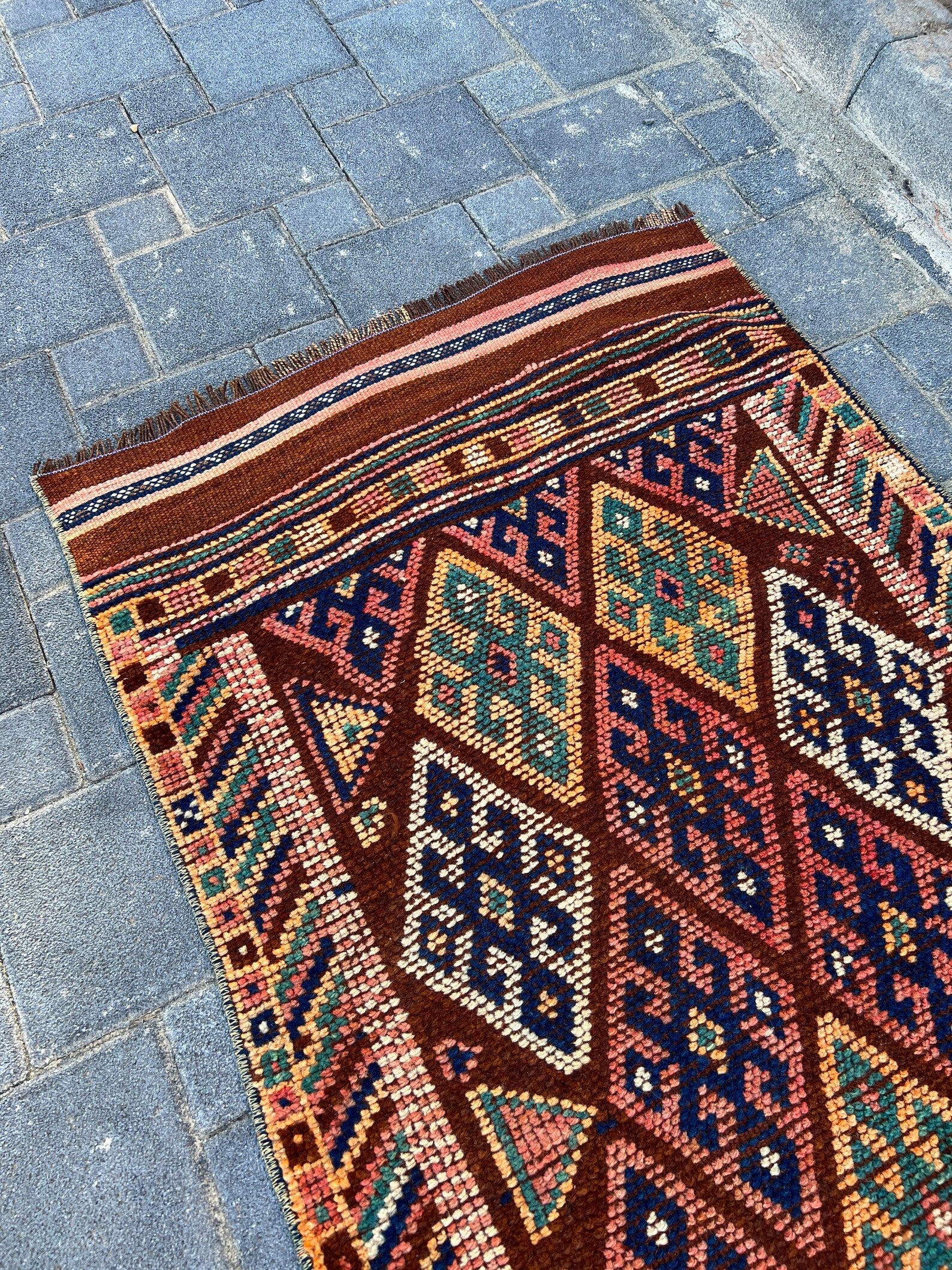 Vintage Turkish Runner Rug 2.6 x 11.7 ft