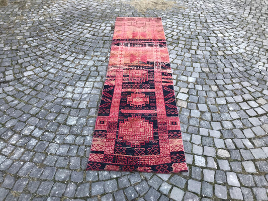 Vintage Turkish Runner Rug 3.7 x 8.5 ft