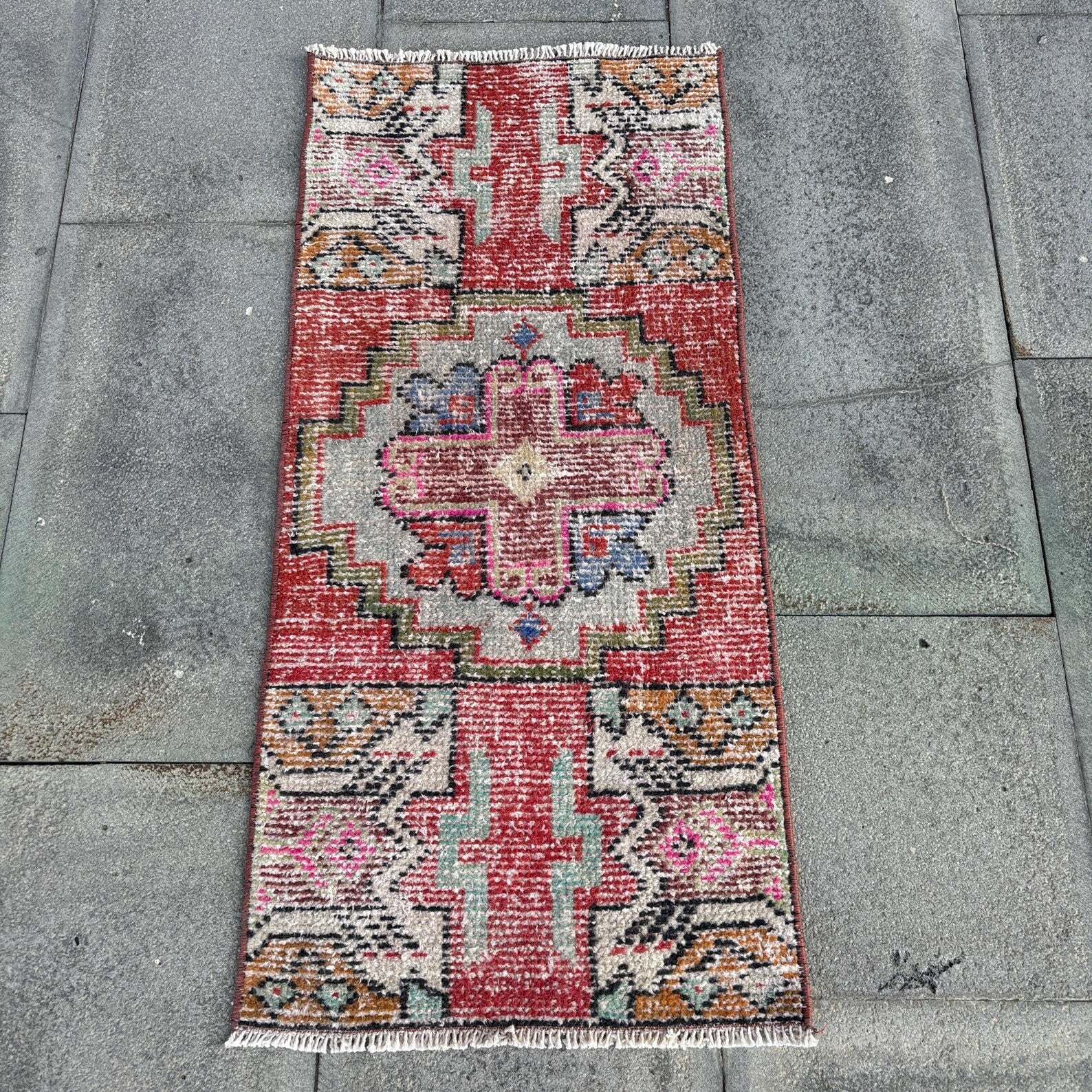 Vintage Turkish Mini Rug 1.4 x 3 ft