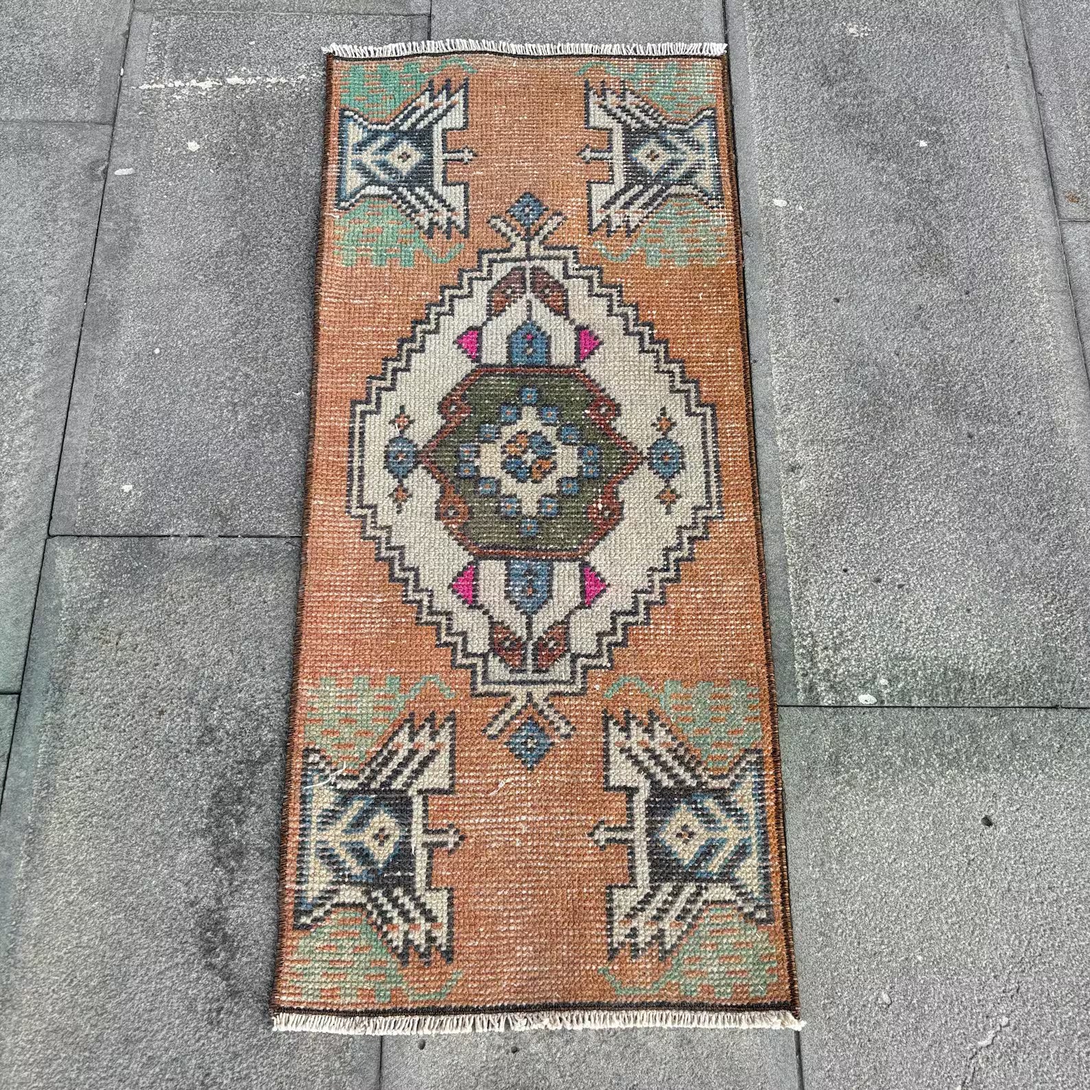 Vintage Turkish Mini Rug 1.2 x 2.9 ft