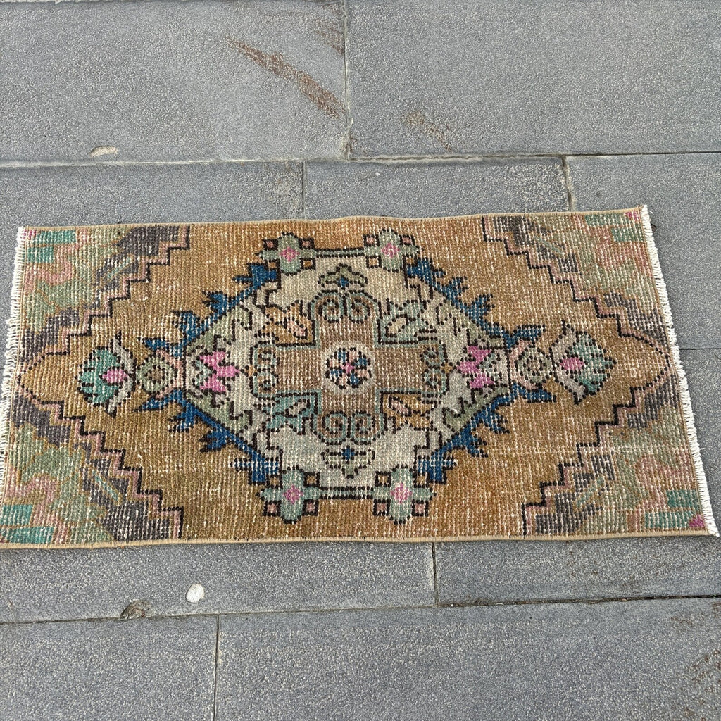 Vintage Turkish Mini Rug 1.3 x 2.7 ft