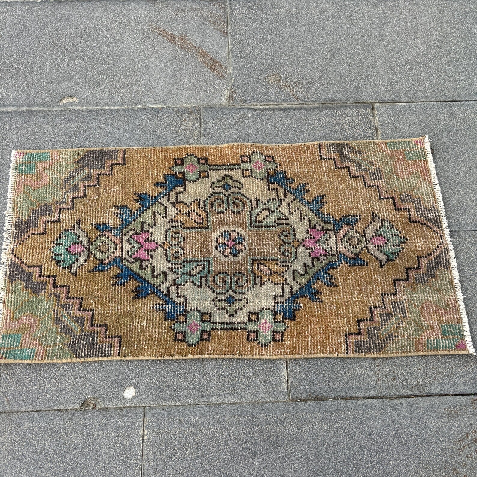 Vintage Turkish Mini Rug 1.3 x 2.7 ft