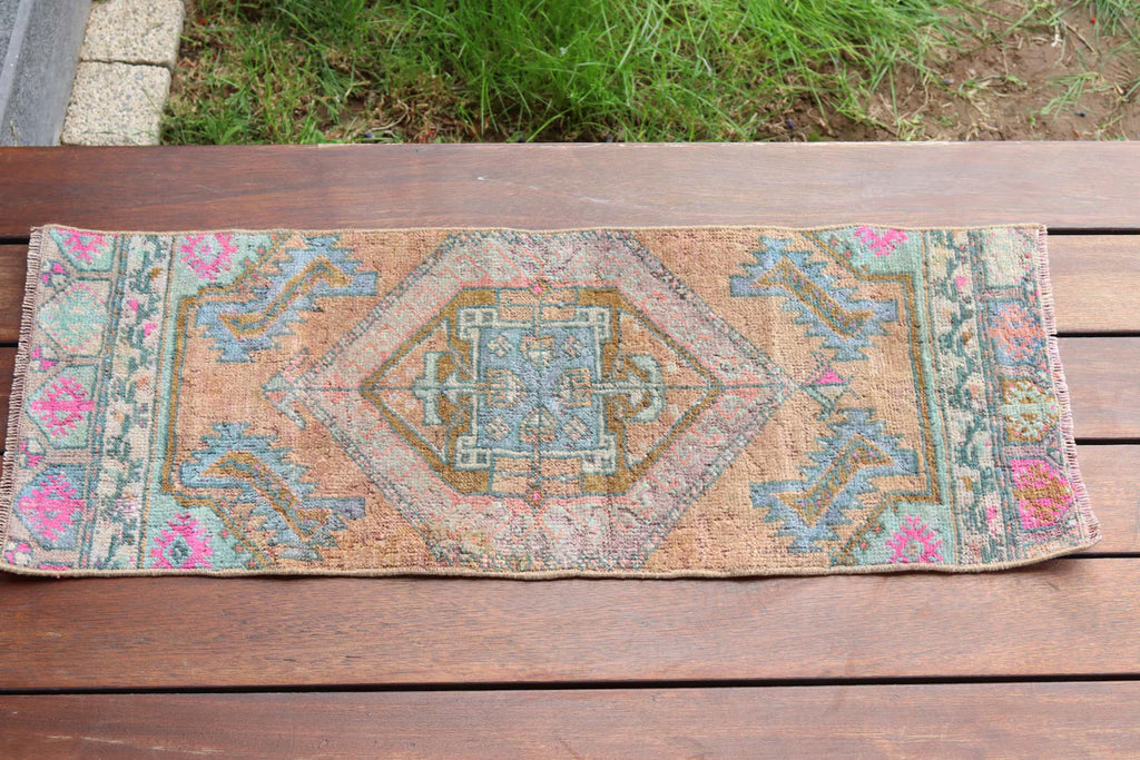 Vintage Turkish Mini Rug 1 x 2.7 ft