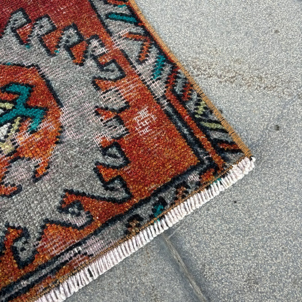 Vintage Turkish Mini Rug 1.4 x 3.1 ft