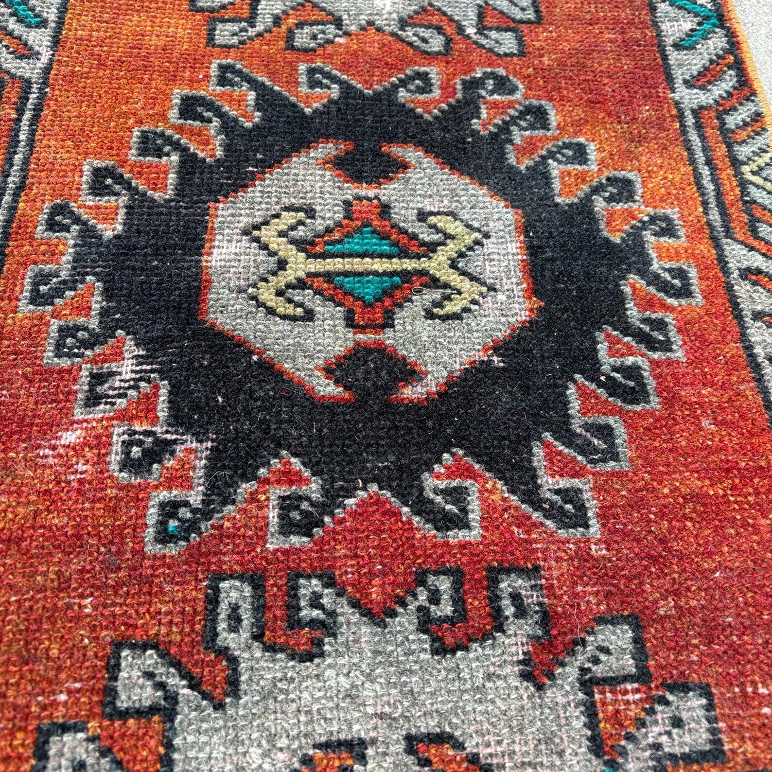 Vintage Turkish Mini Rug 1.4 x 3.1 ft