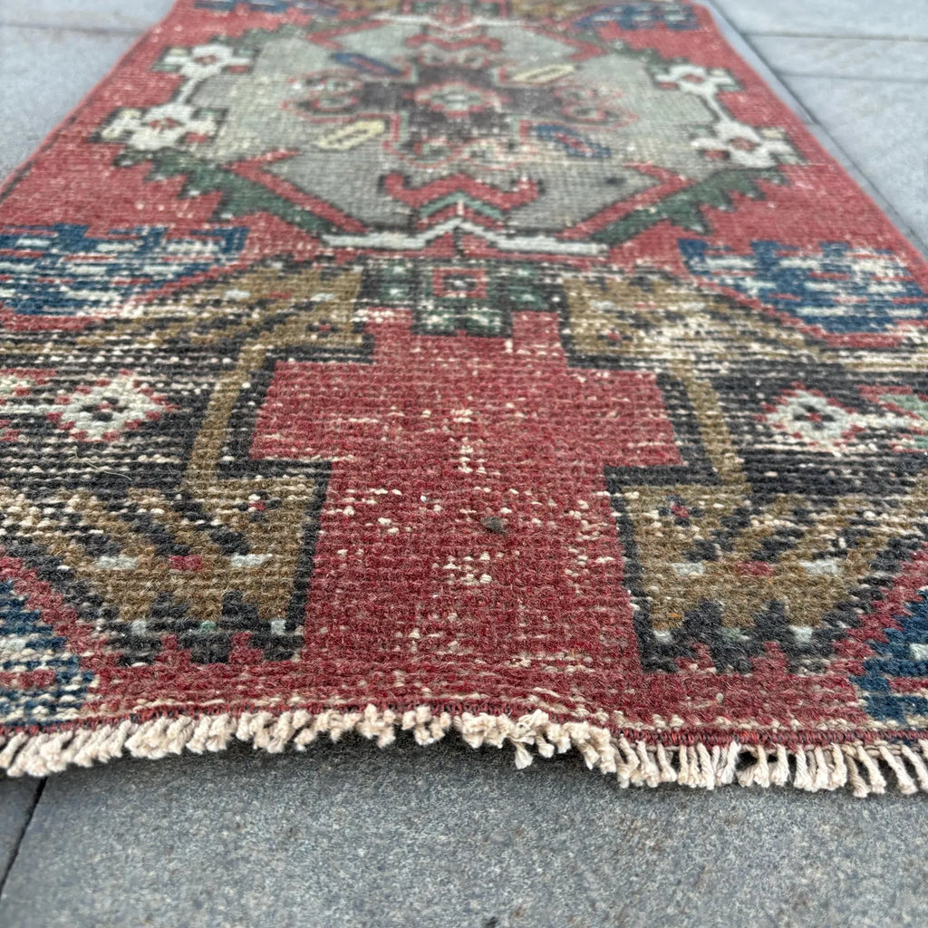 Vintage Turkish Mini Rug 1.4 x 2.9 ft