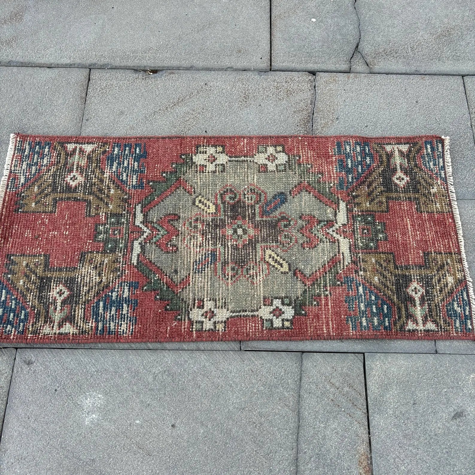 Vintage Turkish Mini Rug 1.4 x 2.9 ft