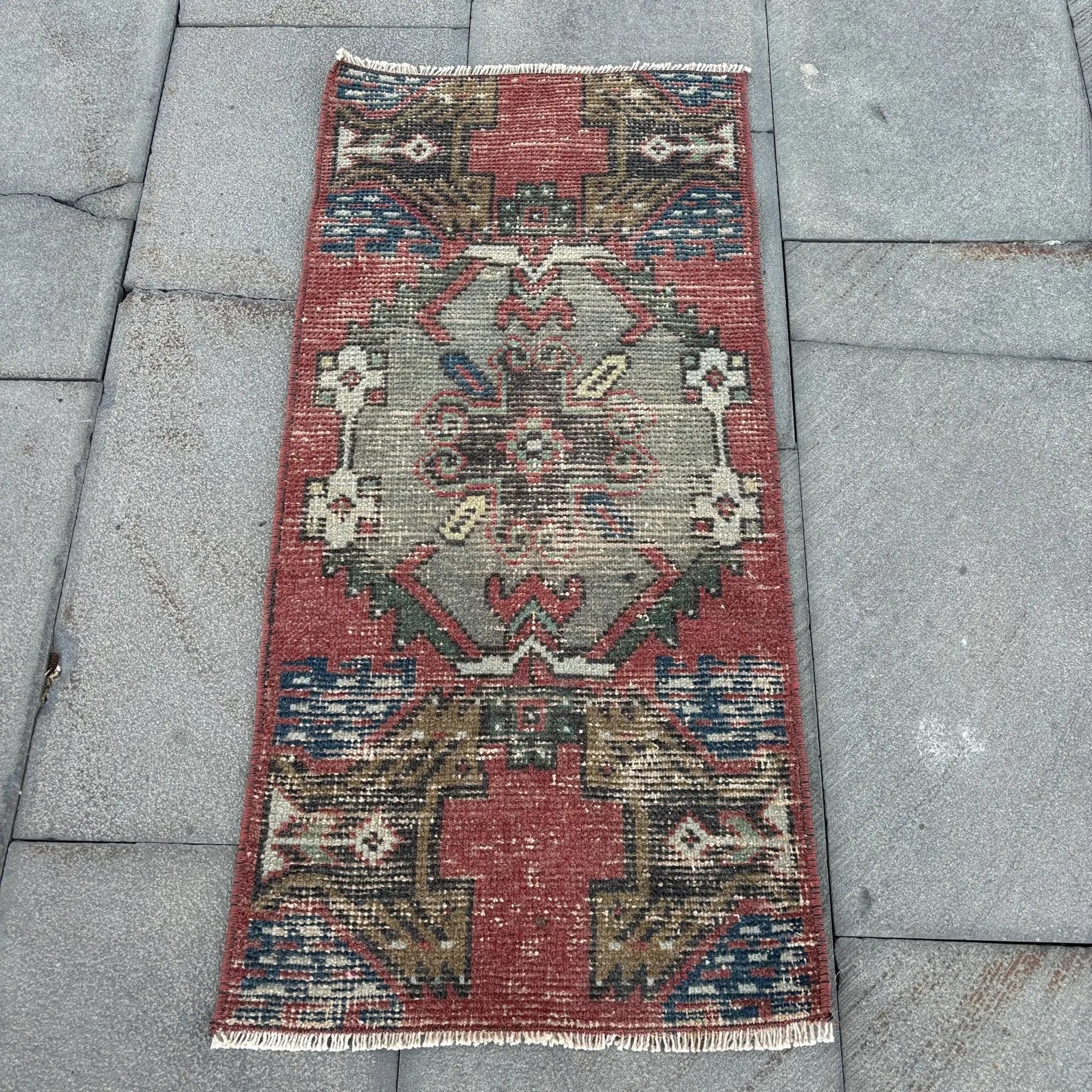 Vintage Turkish Mini Rug 1.4 x 2.9 ft