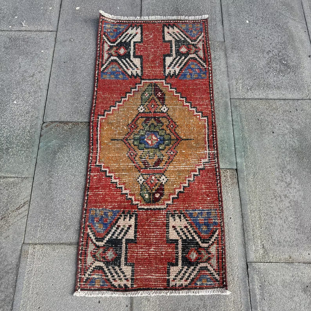 Vintage Turkish Mini Rug 1.3 x 3 ft