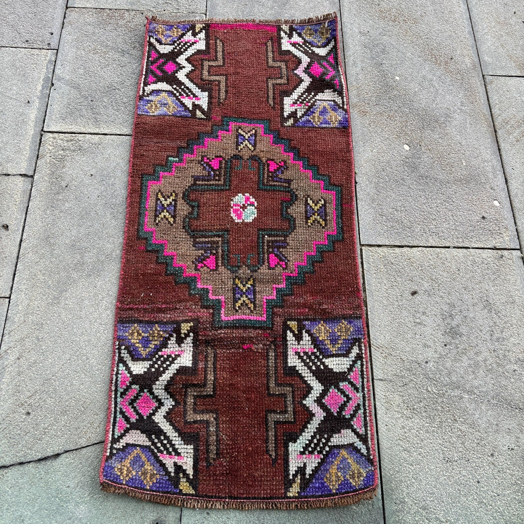 Vintage Turkish Mini Rug 1.3 x 3.1 ft