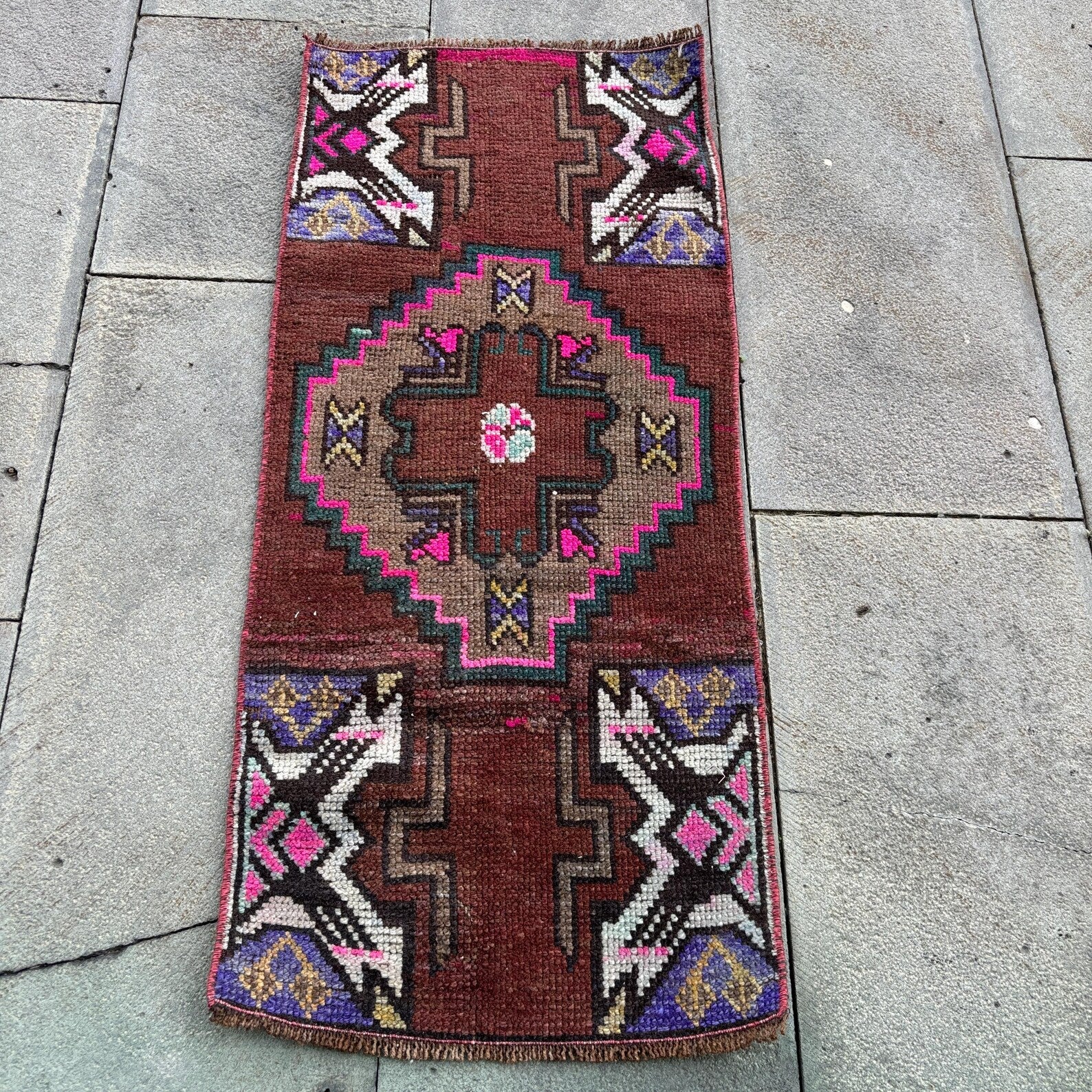 Vintage Turkish Mini Rug 1.3 x 3.1 ft