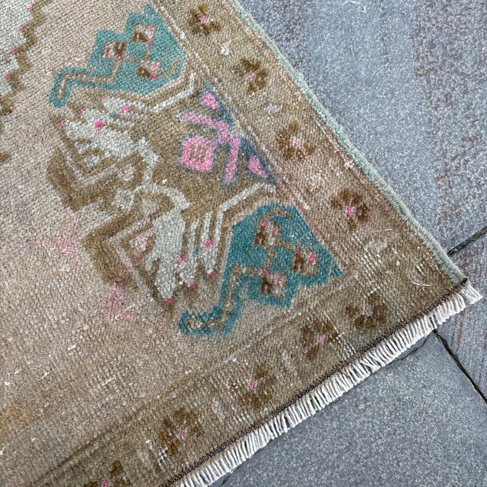 Vintage Turkish Mini Rug 1.5 x 2.6 ft