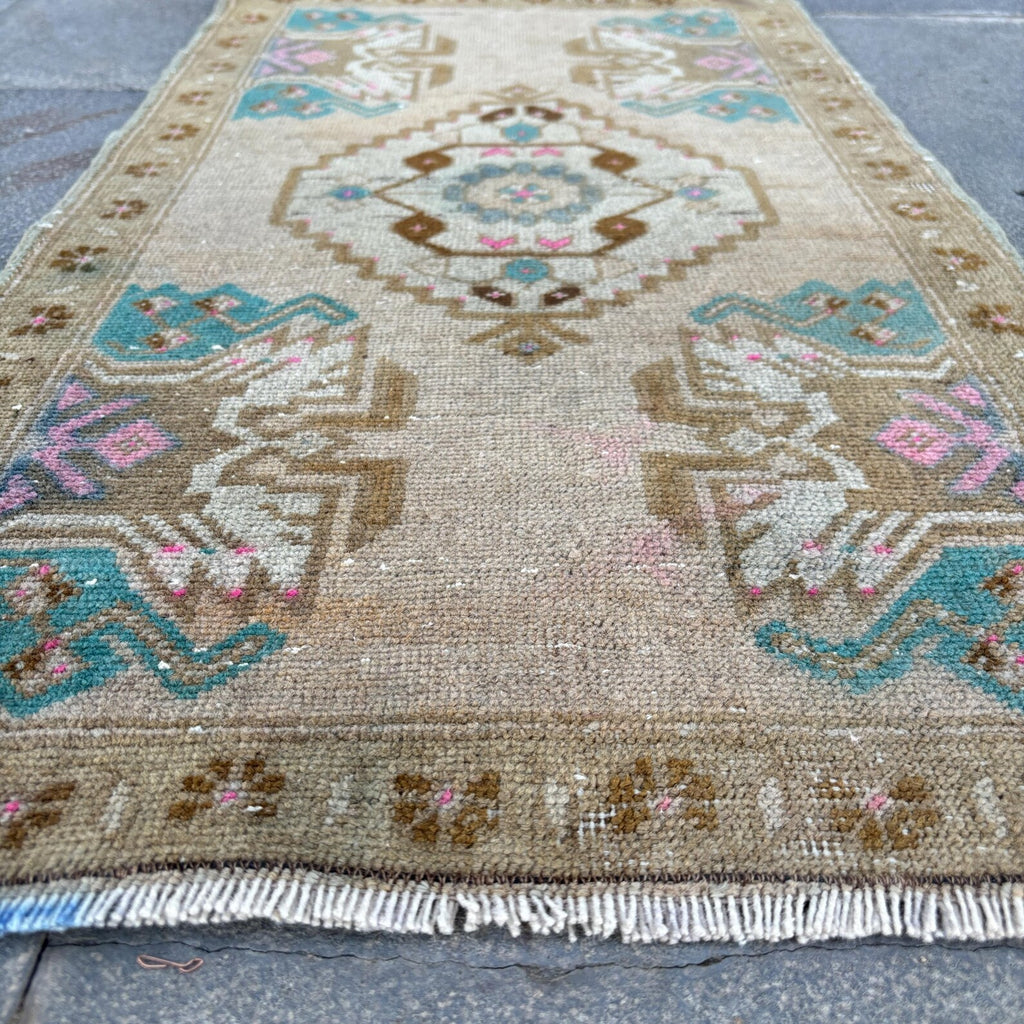 Vintage Turkish Mini Rug 1.5 x 2.6 ft