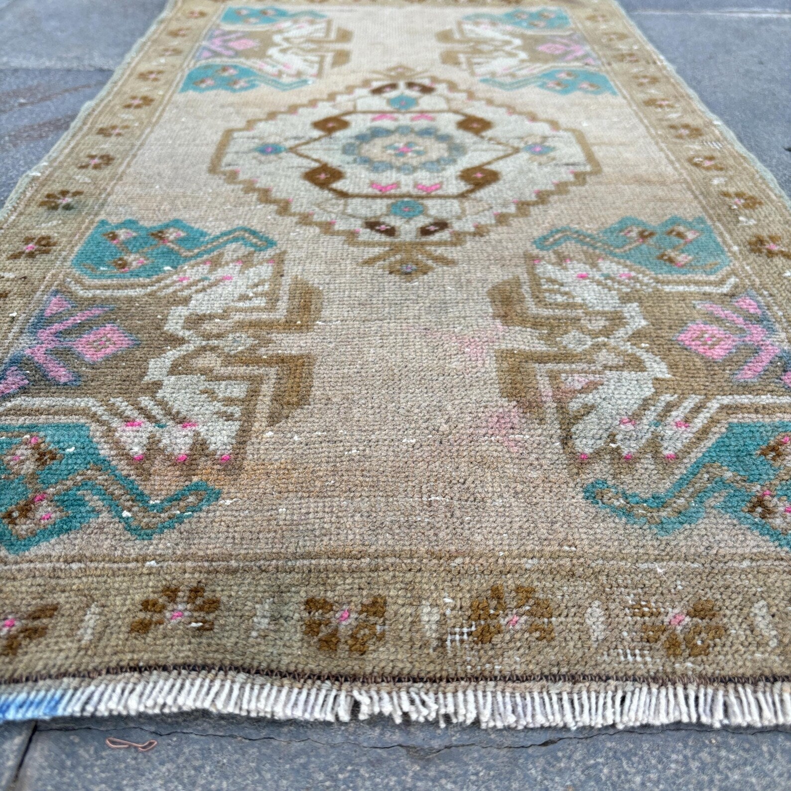 Vintage Turkish Mini Rug 1.5 x 2.6 ft