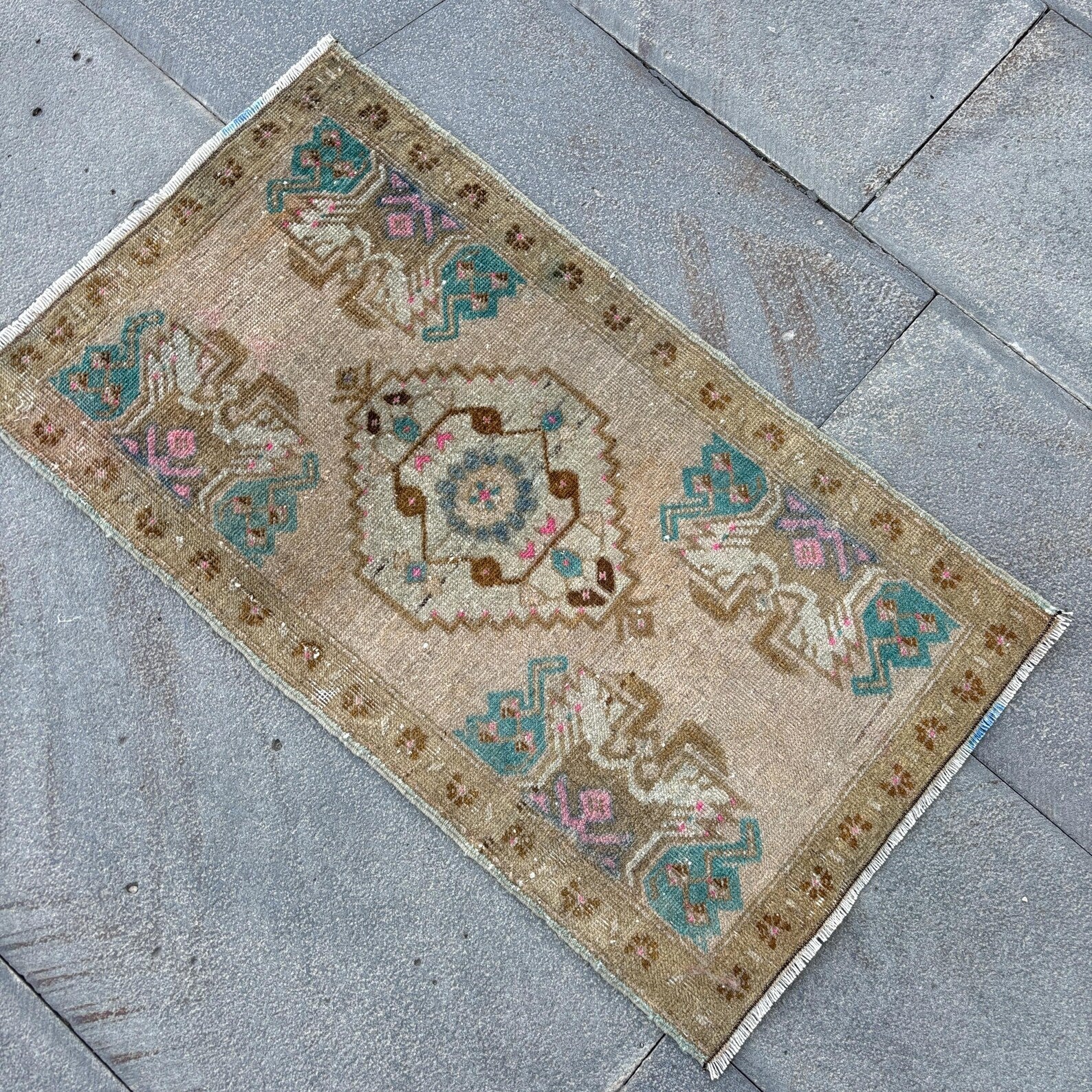Vintage Turkish Mini Rug 1.5 x 2.6 ft
